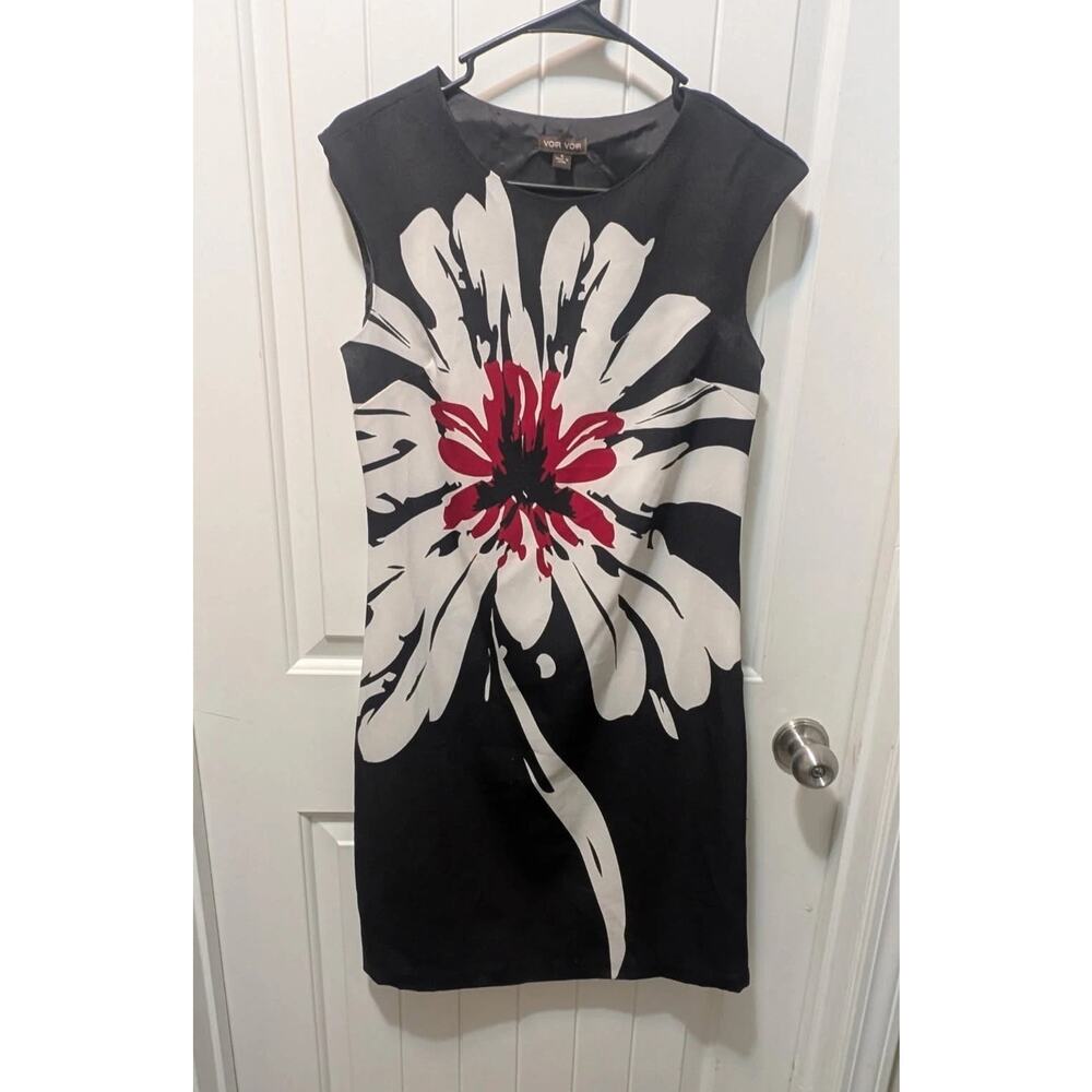 Voir Voir Black Sleeveless Floral Dress Pink & White Large Flower Print Size 6
